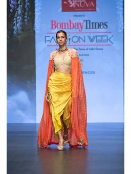 Anu Pellakuru - Reva Embroidered Cape and Draped Skirt with Stitched Blouse (Set of 3)