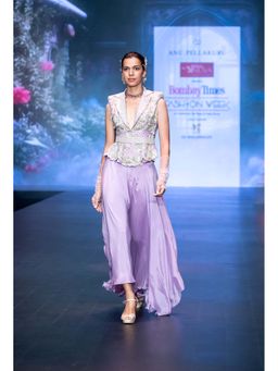 Anu Pellakuru - Lavender Tarusa Embroidered Top with Palazzo and Belt (Set of 3)