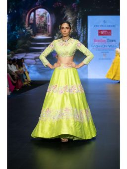 Anu Pellakuru - Green Rucya Embroidered Lehenga with Blouse (Set of 2)