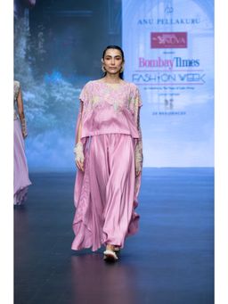 Anu Pellakuru - Pink Tusnika Cape Embroidered Top and Pant (Set of 2)