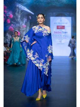 Anu Pellakuru - Blue Vina Cape Embroidered Kaftan and Palazzo (Set of 2)