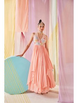 Anu Pellakuru - Peach Anaisa Embroidered V Neck Dress