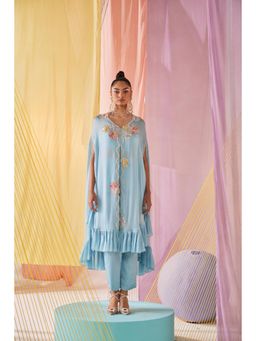 Anu Pellakuru - Blue Saara Embroidered Jacket with Bustier and Pant (Set of 3)