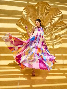 MANDIRA WIRK - Purple Abstract Print Geo Dress