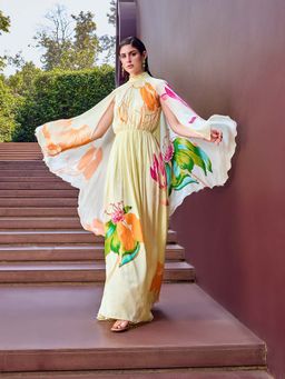 MANDIRA WIRK - Light Yellow Wage Motif Placement Dress