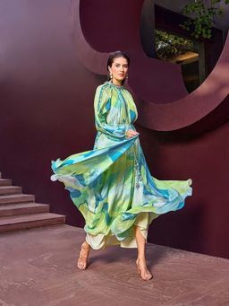 MANDIRA WIRK - Green Abstract Print Geo Dress