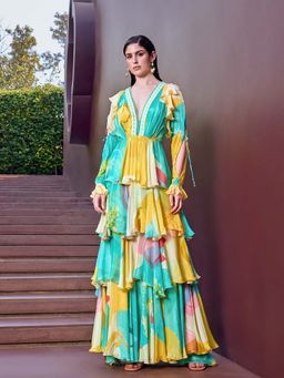 MANDIRA WIRK - Turquoise Eucalyptus Layer Dress