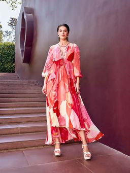 MANDIRA WIRK - Scarlet Red Shoulder Cutout Dress