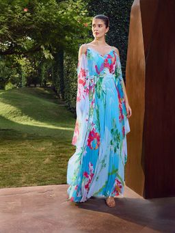 MANDIRA WIRK - Deep Strappy Heat Pleat Maxi Dress with Belt (Set of 2)