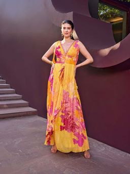 MANDIRA WIRK - Orange Ochre Floral Fantasy Dress