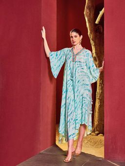 MANDIRA WIRK - Blue Breeze V Neck Printed Dress