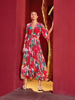 MANDIRA WIRK - Pink Scarlet Floral Printed Dress