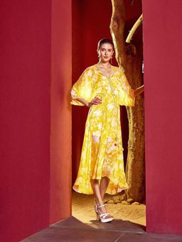 MANDIRA WIRK - Yellow Ochre Florid Fantasy Dress