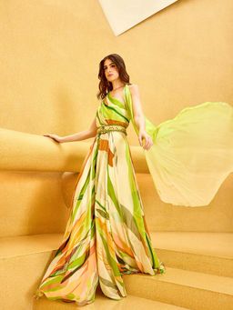 MANDIRA WIRK - Lime Green Summer Crisp Jumpsuit with Belt (Set of 2)