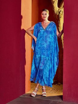 MANDIRA WIRK - Blue Mixed Leaf Printed Dress