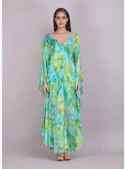 MANDIRA WIRK - Tropical Blue Breeze Printed Dress