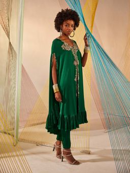 Anu Pellakuru - Green Bianca Embroidered Jacket with Bustier and Pant (Set of 3)