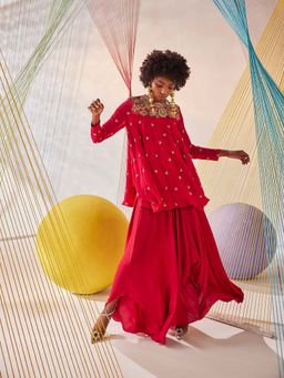 Anu Pellakuru - Pink Anika Embroidered Top with Pant (Set of 2)