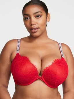 Victoria's Secret - Very Sexy Bombshell Add-2-Cups Shine Strap Lace Push-Up Bra Red