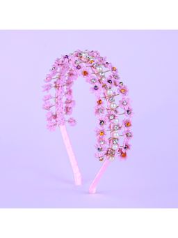 Choko - Floral Lace Hairband with Pearl and Rhinestone Adornments for Girls - Pink