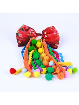Choko - Ethnic Red Pom-Pom Bow Hair Tie – Traditional Festive & Wedding Use for Girls - (3–12 Years)