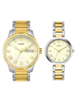Timex - Cream Round Dial Analog Pairs Watch - Tw00Pr341 (M) (Pack of 2)