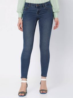 VERO MODA - Women Solid Blue Mid Waist Ankle Length Jeans (26)