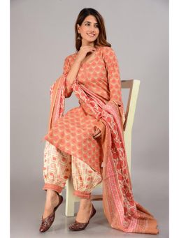 Biba - Red Cotton Unstitched Suit (Set of 3)
