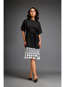 Deepika Arora - Black Knee Length Dress with Belt (Set of 2)