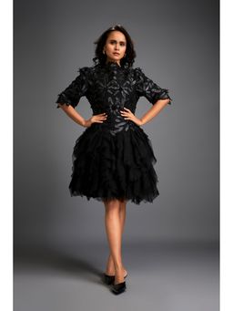 Deepika Arora - Black Embroidered Knee Length Dress