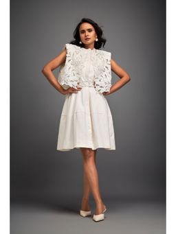 Deepika Arora - White Embroidered Knee Length Dress