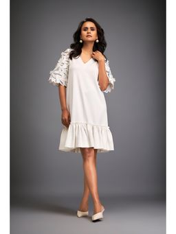 Deepika Arora - White Solid Knee Length Dress