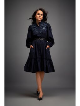 Deepika Arora - Navy Blue Embroidered Knee Length Dress