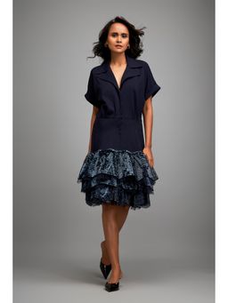 Deepika Arora - Navy Blue Embellished Knee Length Dress