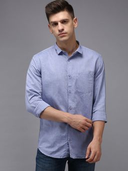 SHOWOFF - Men Blue Collar Neck Solid Comfort Fit Shirt