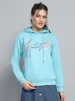 Monte Carlo - Women Print Blue Hooded Neck Full Sleeve Sweatshirt