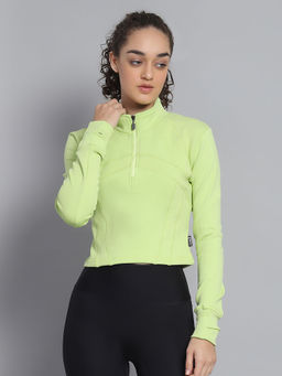 Rock.it - Women Solid Green Mock Neck Full Sleeve Sweatshirt