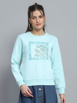 Monte Carlo - Women Print Blue Round Neck Full Sleeve Sweatshirt