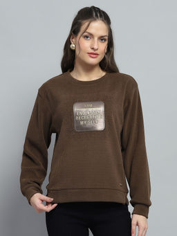 Monte Carlo - Women Print Brown Round Neck Full Sleeve Sweatshirt