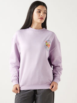 Bewakoof - SpongeBob Women's Purple Soak Up Positivity Graphic Printed Oversized Sweatshirt