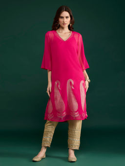 Gajra Gang - Fuchsia Georgette Printed Kurta Trousseau Tijori