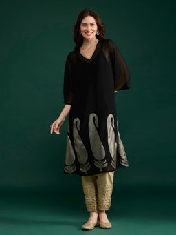 Gajra Gang - Black Georgette Printed Kurta Trousseau Tijori