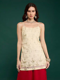 Gajra Gang - Off White Tissue Embroidered Tunic Trousseau Tijori
