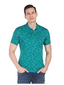 AD By Arvind - Men Teal Geometric Print Cotton Polo Shirt