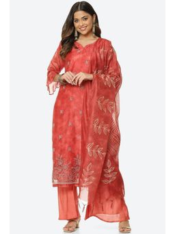 Biba - Red Chanderi Embellished Sequined Unstitched Suit (Set of 3)