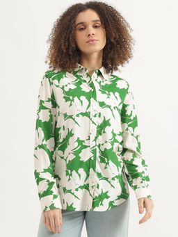United Colors of Benetton - Green Spread Collar Floral Shirt
