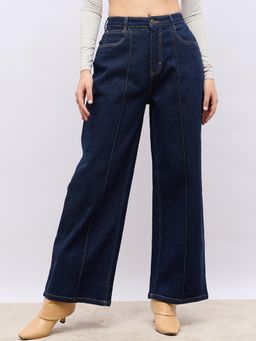 Styli - Women High Rise Pintuck Detail Wide Leg Jeans
