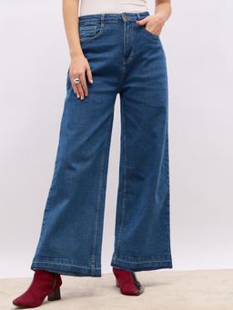 Styli - Women Contrast Stitch Detail Solid High Rise Wide Leg Jeans