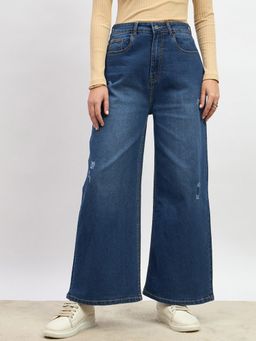 Styli - Women Knicking Cat Scratches Dart Detail At The Back Wide Leg Jeans
