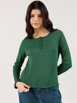 Outzidr - Green Knit Street Style Top